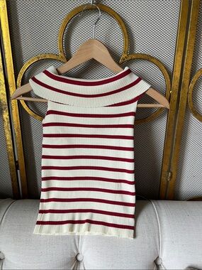 Chicwish Cream Tank Top with Red Stripes